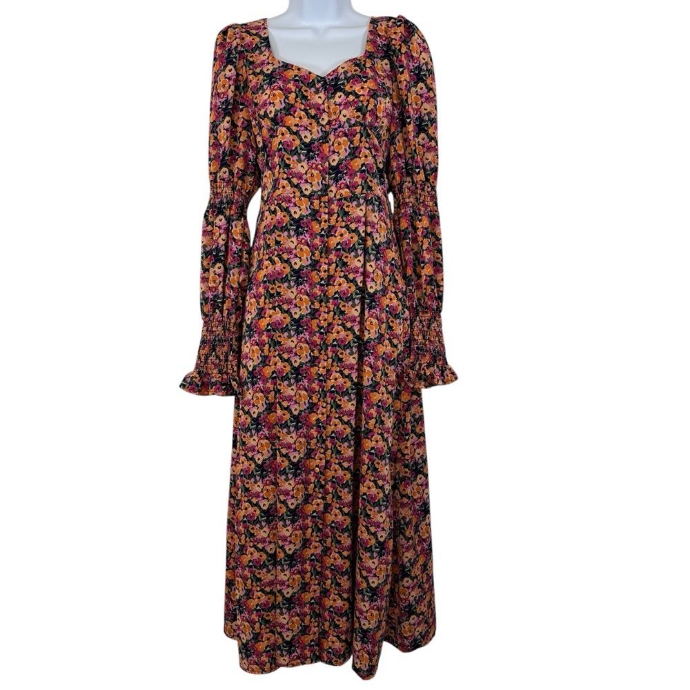 Nasty Gal Floral Sweetheart Neck Puff Sleeve Midi Dress Size US Sz0 Cottagecore